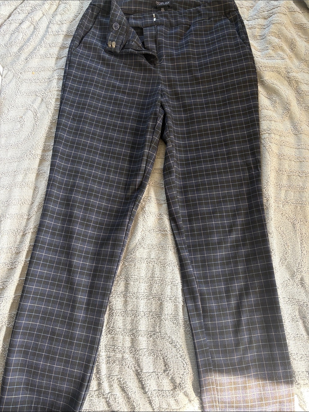 Rachel Zoe Black Plaid Chinos with Subtle Blue Windowpane
